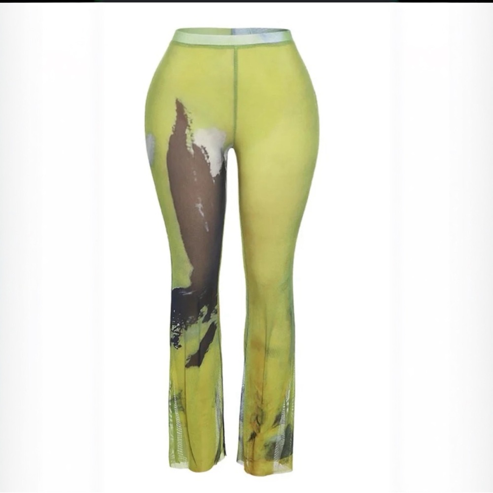 Abstract Print Sheer Yellow Pants